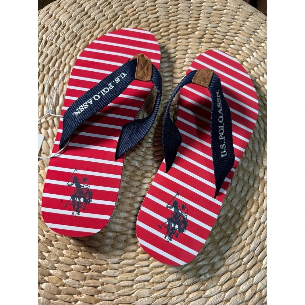 U.S.‎ Polo Assn. Flip Flops Red Striped Sandals Casual SummerSize 9/10